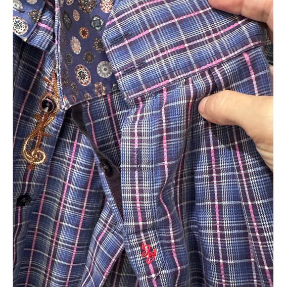 Robert Graham Plaid Classic Fit Blue Pink Cotton Long Sleeve Shirt, XL - Picture 9 of 10